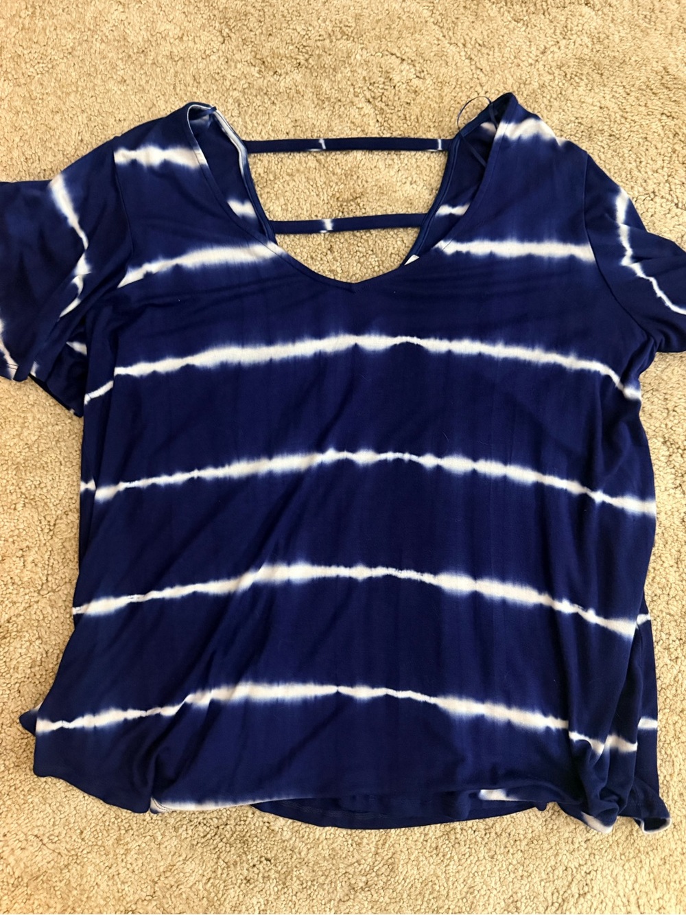 nine britton Navy and White Tie-Dye V-Neck Short Sleeve Top